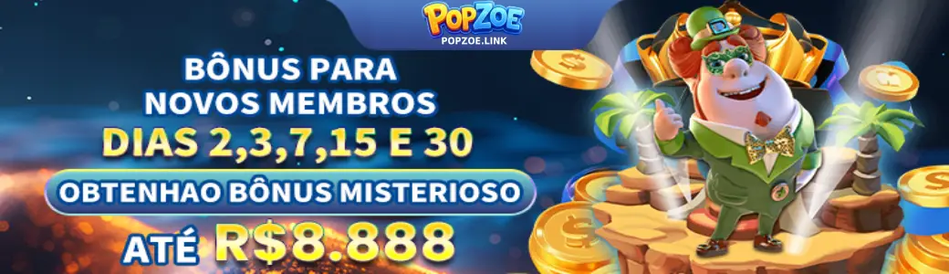 Banner de promoções POPZOE com bônus e recompensas para jogadores.