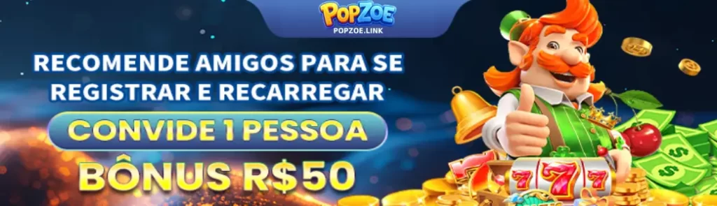 Banner de promoções POPZOE com bônus e recompensas para jogadores.