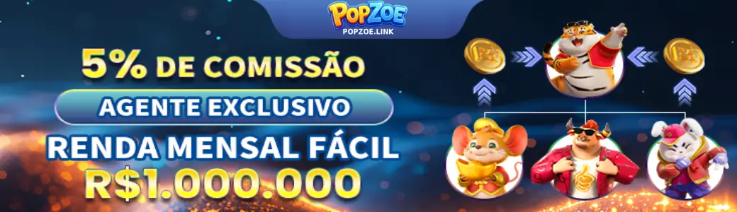Banner de promoções POPZOE com bônus e recompensas para jogadores.